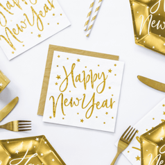 Happy New Year Servietter Guld