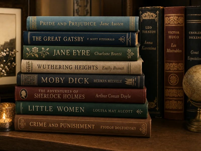 An open vintage book beside a single rose, evoking the romance of classic short stories
