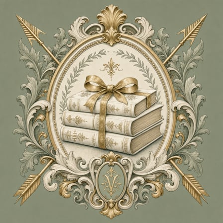 Kindergarten Book Bundle — ornate green cartouche framing a stack of white books.