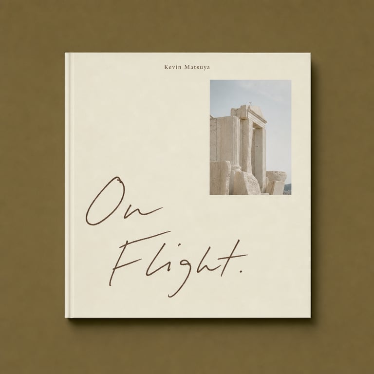 On Flight by Kevin Matsuya — cream cover with handwritten title, on olive.