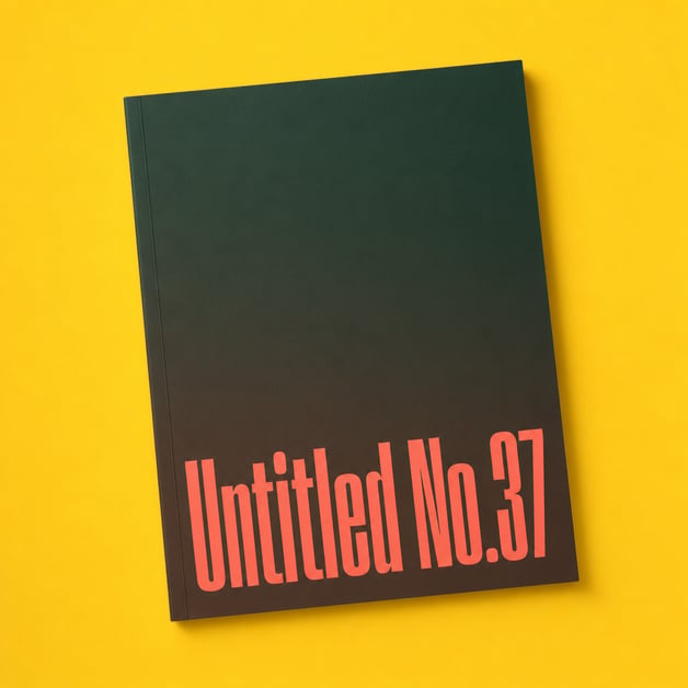 Untitled No.37 book cover — green to brown gradient with coral title type, on yellow.