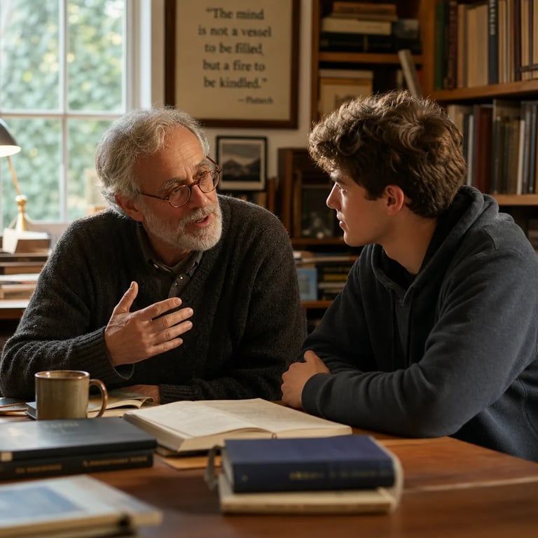 A mentor and student sharing books together
