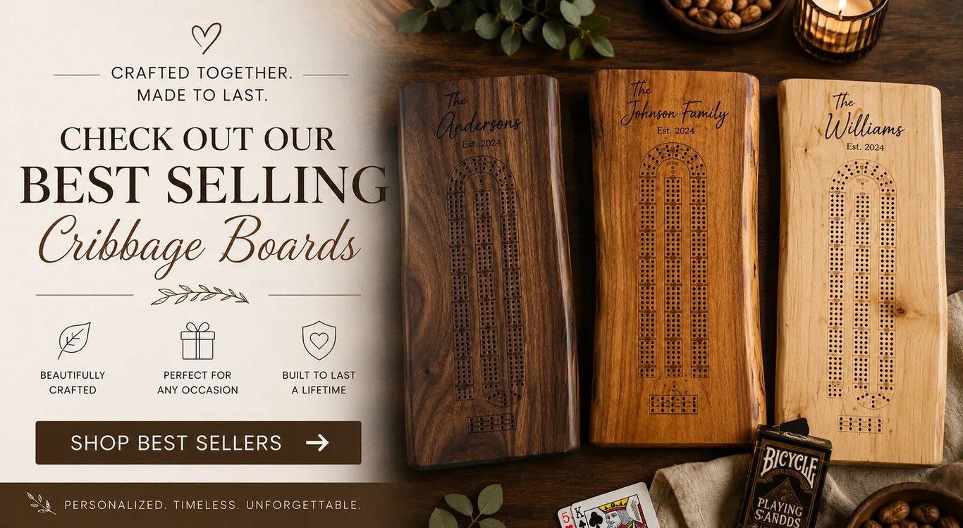 Shop best-selling personalized engraved wood cribbage boards from Roots to Table