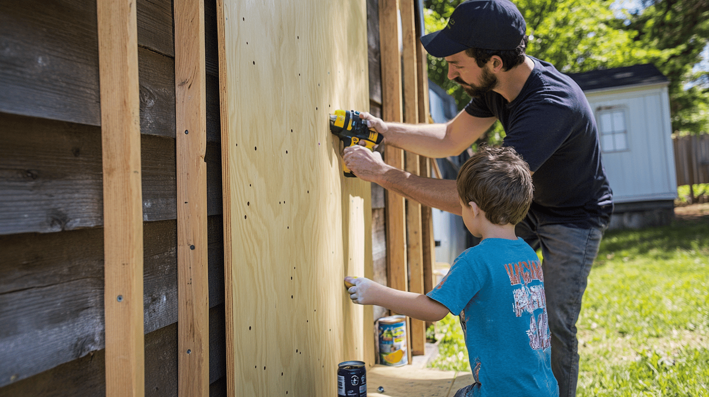 Building frame and mounting plywood for outdoor climbing wall