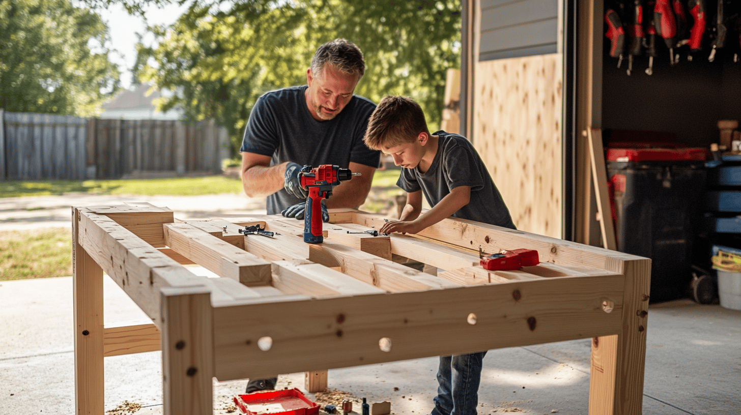 Assembling the frame of the picnic table with legs and supports