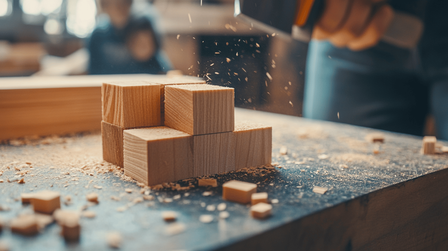 Cutting wooden blocks with a miter saw