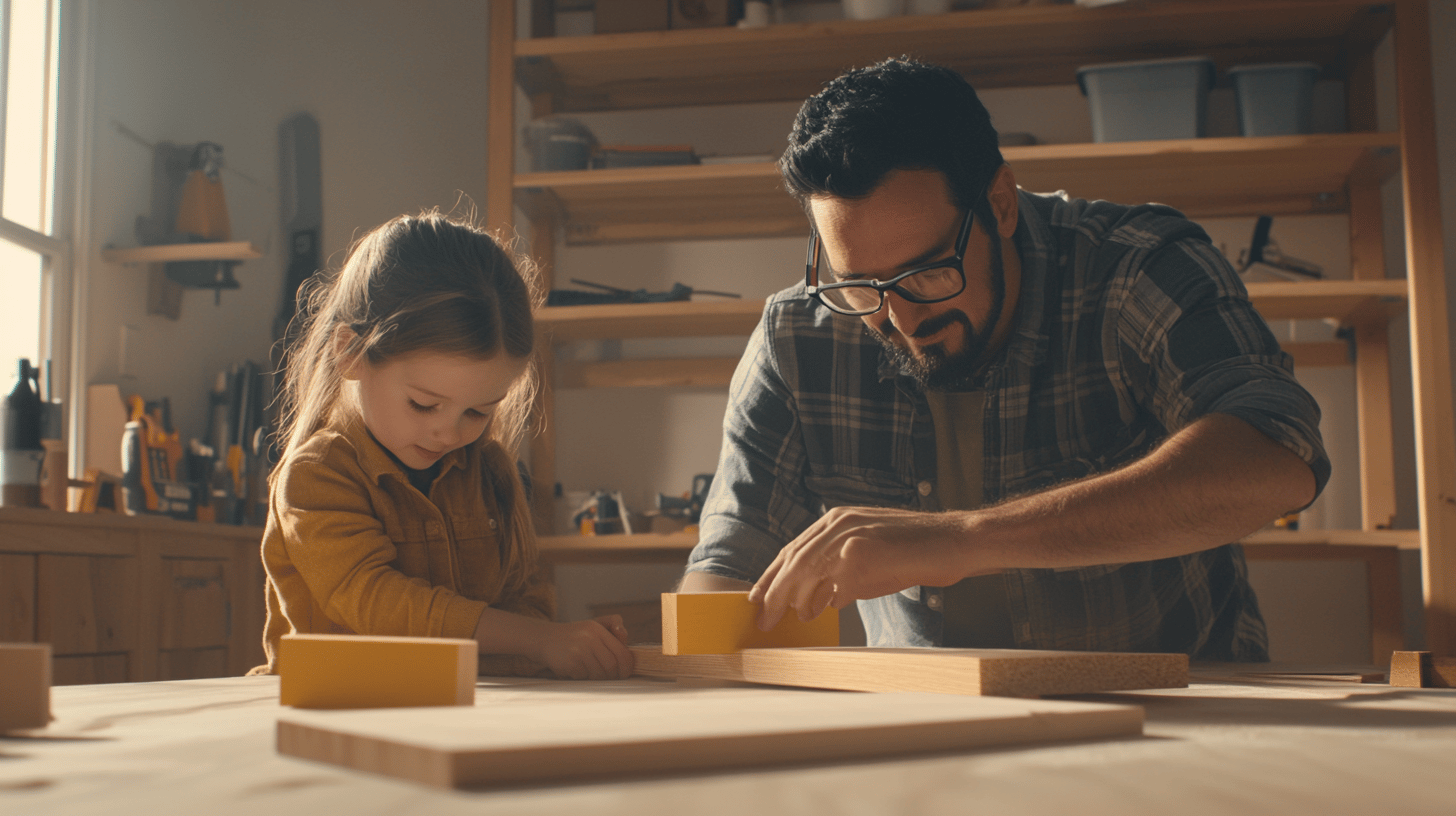 Sanding wooden pieces for a kids bookshelf to ensure safety