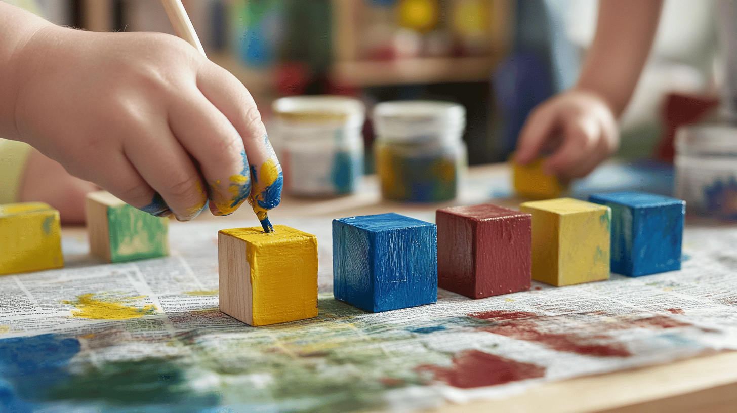 Painting math learning blocks with non-toxic paint