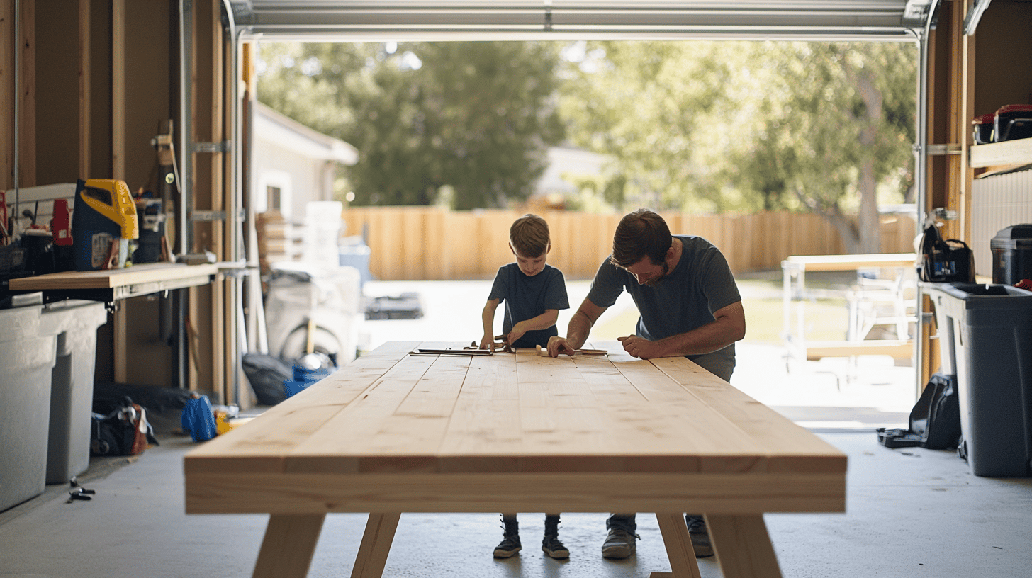 Adding boards to create the tabletop and seats