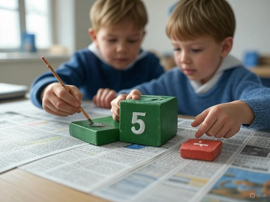 Applying clear finish to the painted math blocks