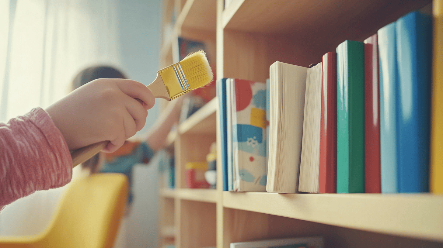 Painting and decorating a kids bookshelf with child-friendly colors