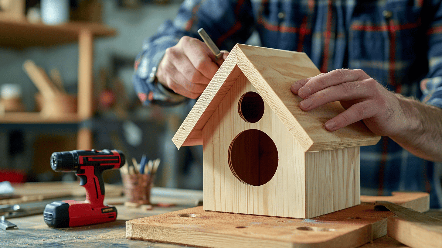 Attaching the roof pieces to the birdhouse