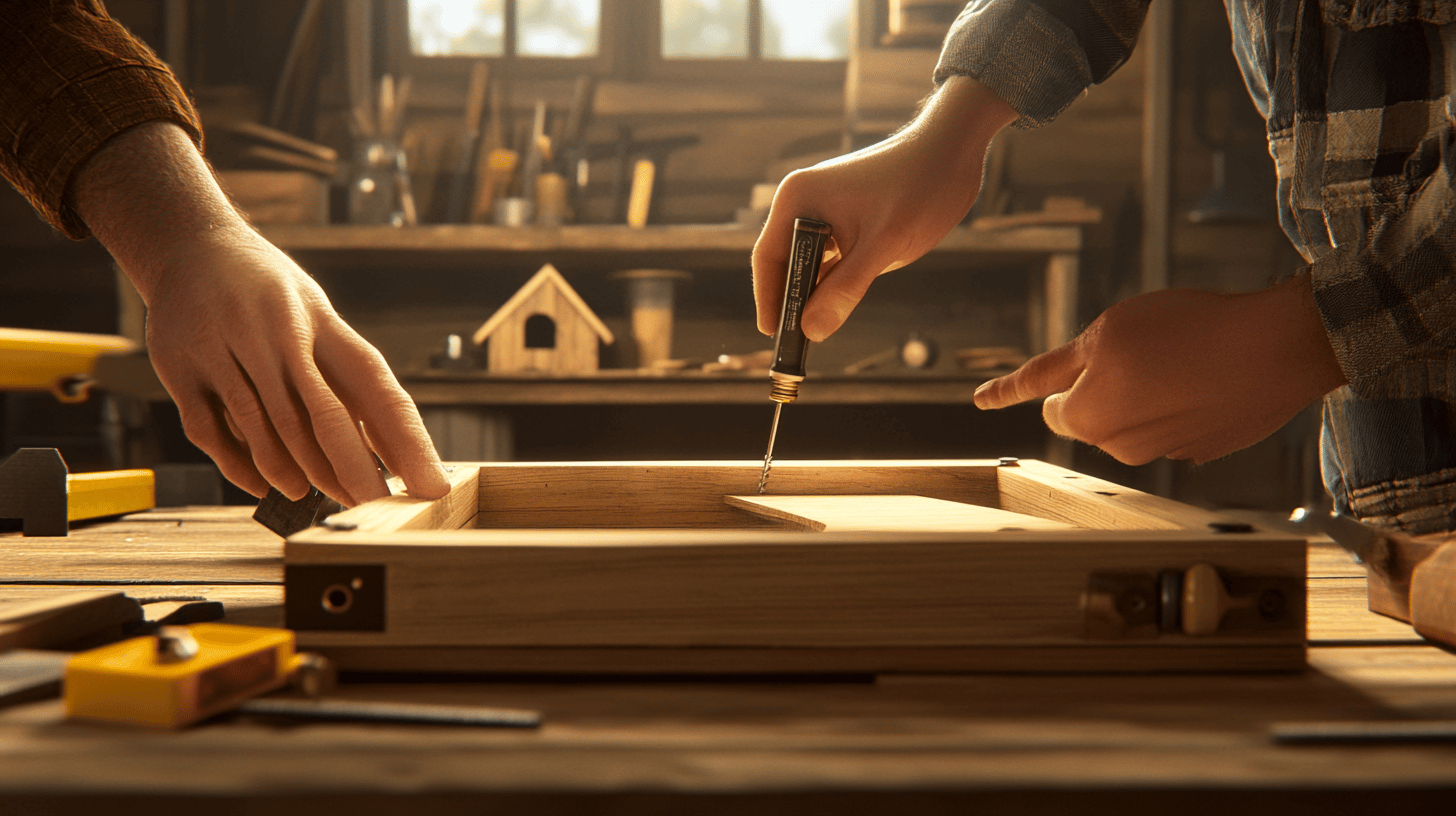 Assembling the birdhouse frame with screws