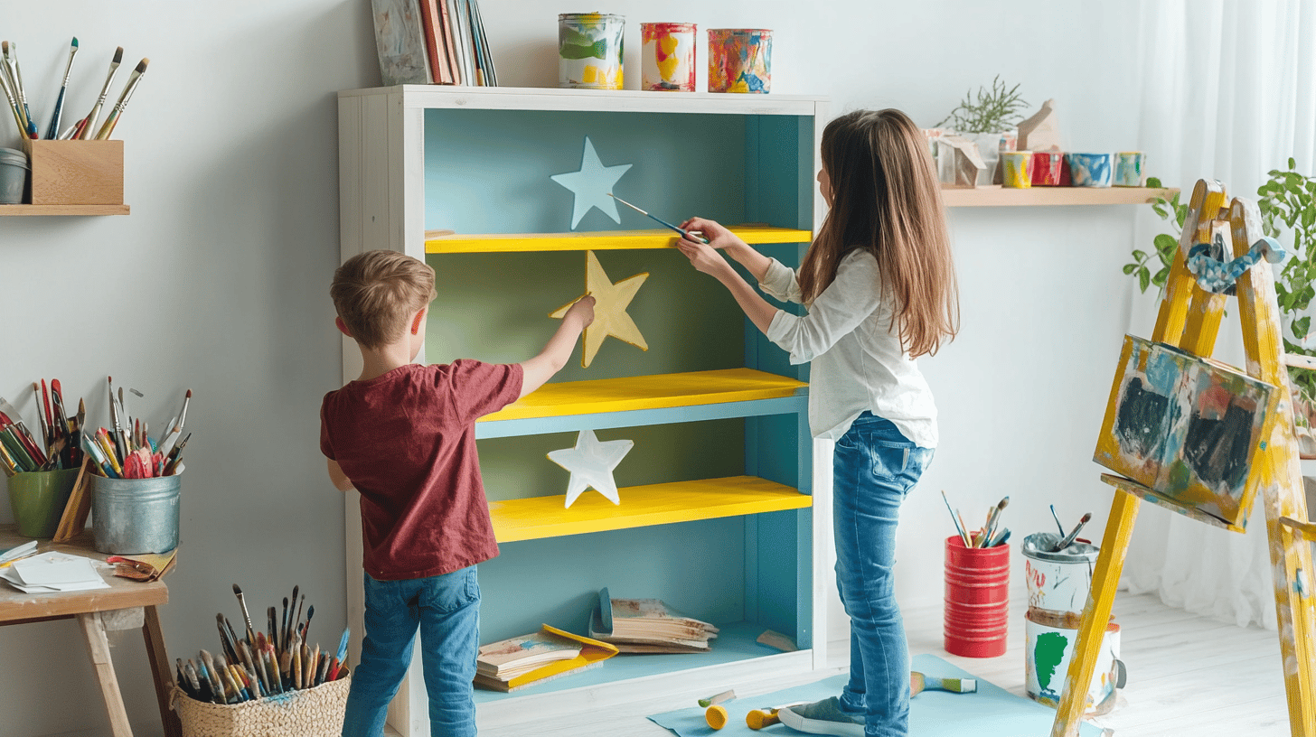 Applying clear finish and securing a kids bookshelf to the wall for safety
