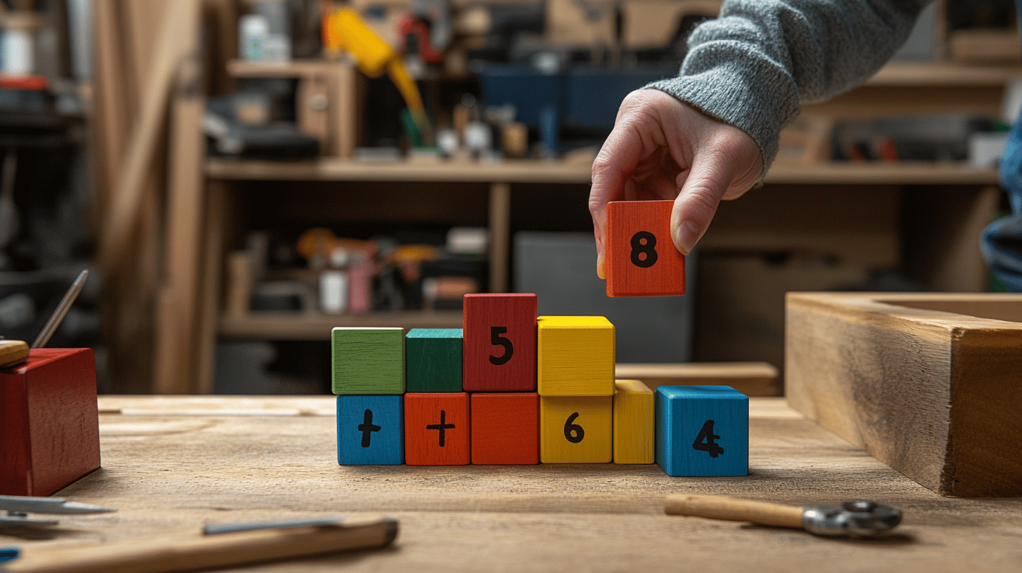 Completed set of DIY wooden math learning blocks