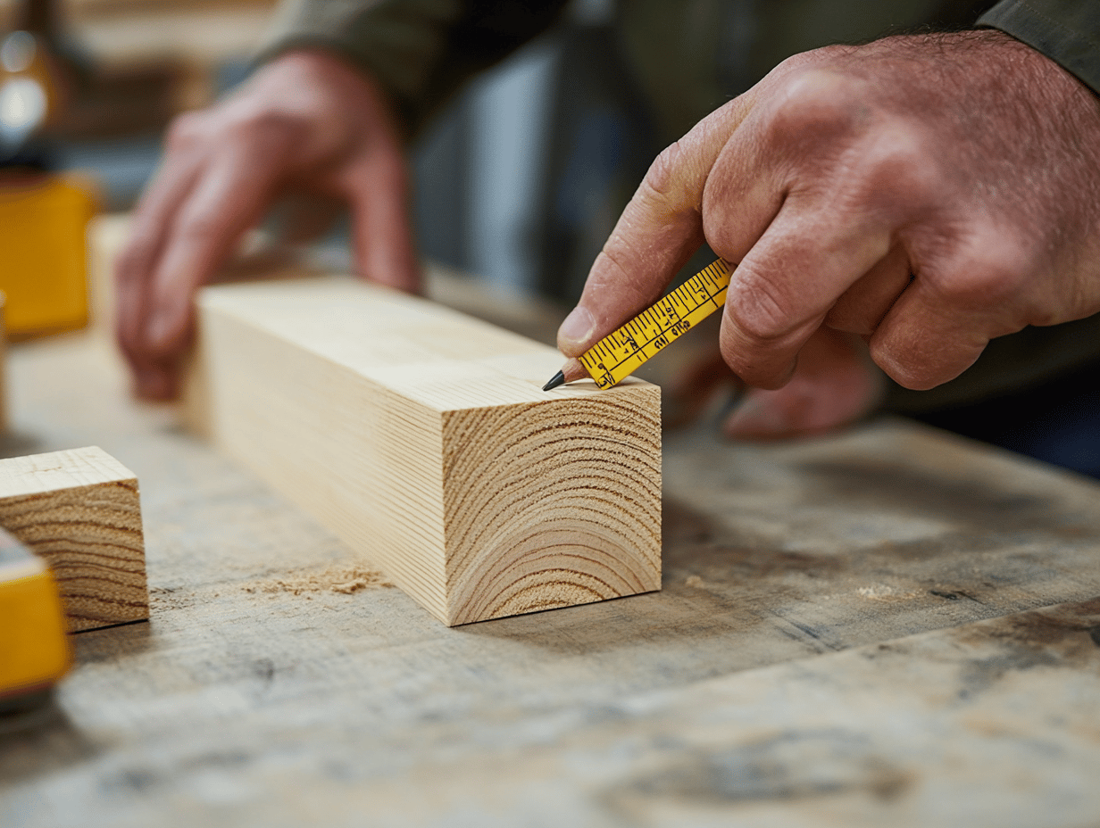 Measuring and marking wooden board for math learning blocks