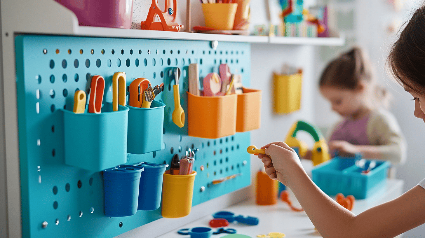 IKEA pegboard before installation as an art station