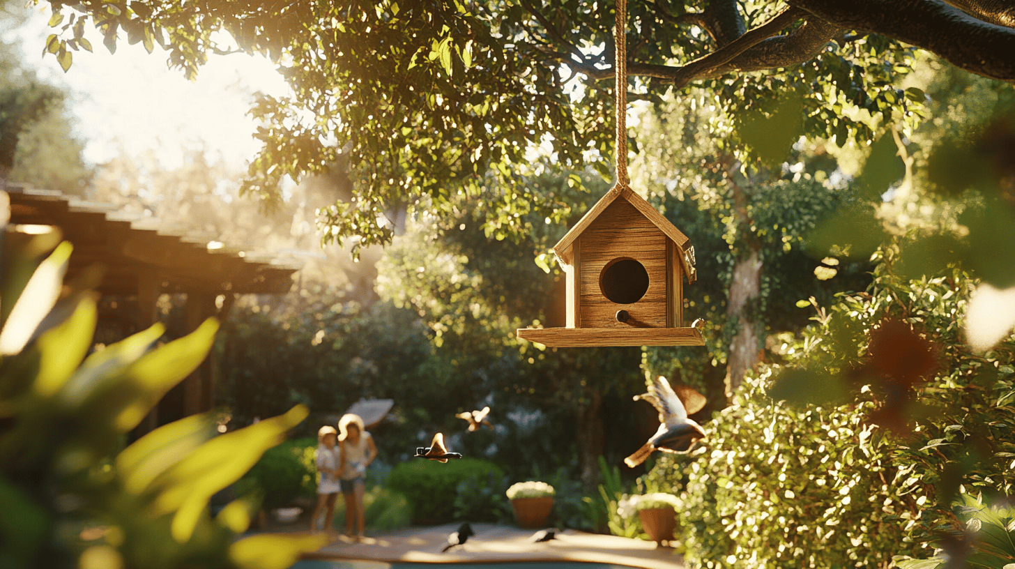 Hanging the birdhouse on a tree branch