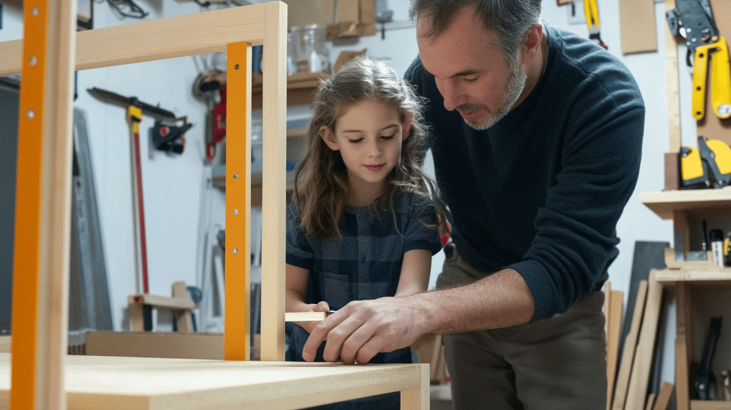 Assembling the basic frame of a DIY kids bookshelf