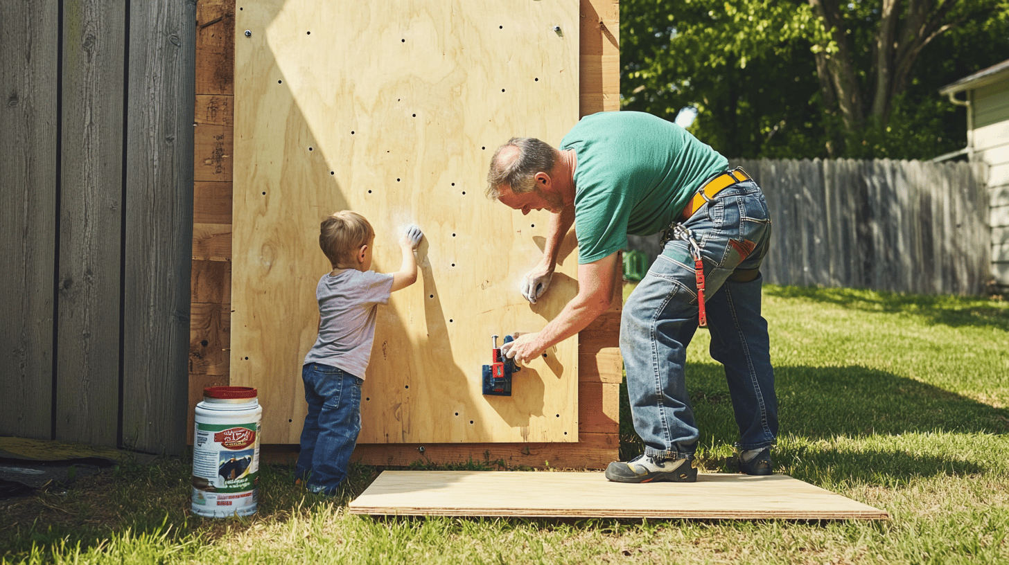 Mounting plywood to wall studs for an indoor climbing wall