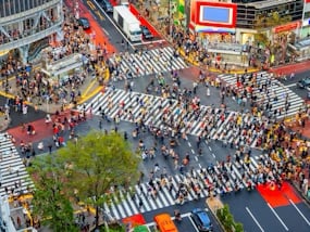 Gatnamótin í Shibuya í Tókýó.