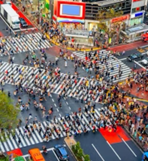 Gatnamótin í Shibuya í Tókýó.
