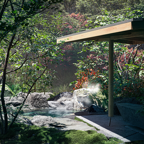 風情ある庭の中に、ひっそりと佇む野天風呂