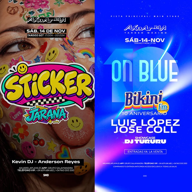 Cartel de Tardeo 80’S 90’S y 2 Mil en Akuarela Playa