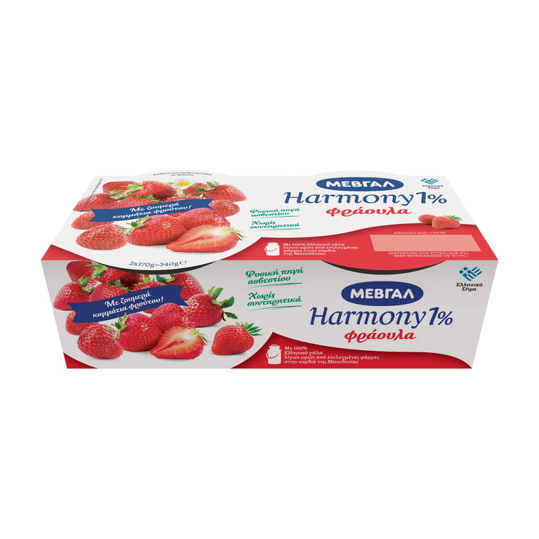 Μεβγαλ Harmony Yogurt 1% Strawberry 2x170gr