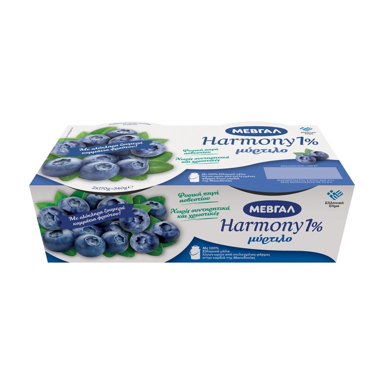 Μεβγαλ Harmony Yogurt 1% Blueberry 2x170gr