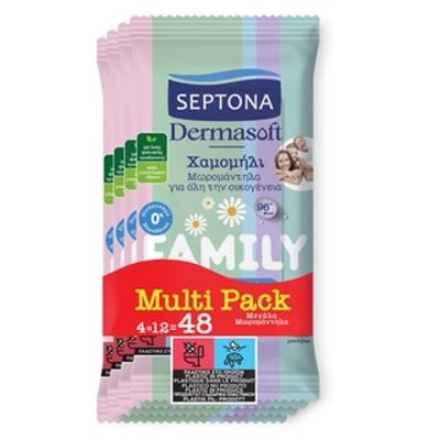 Septona Dermasoft Family Baby Wipes 12pcs x4