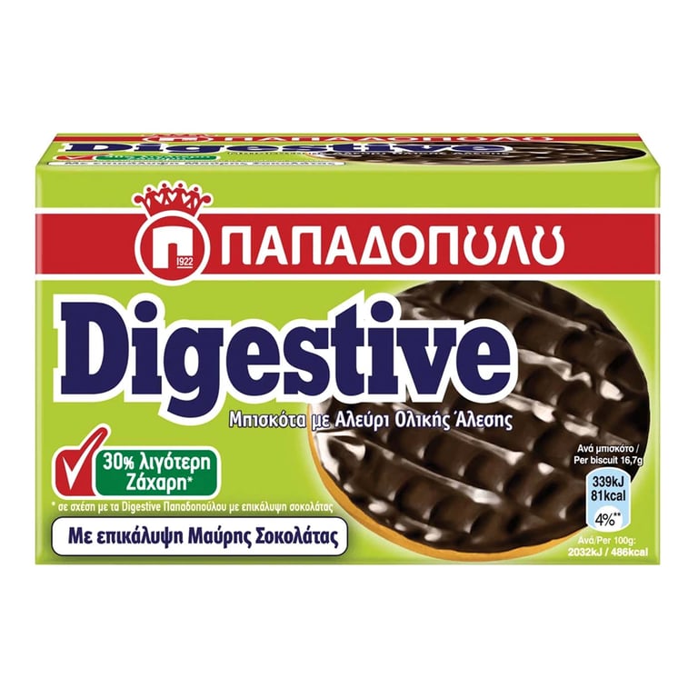 Παπαδοπούλου Digestive Dark Chocolate 30% Less Sugar 200g
