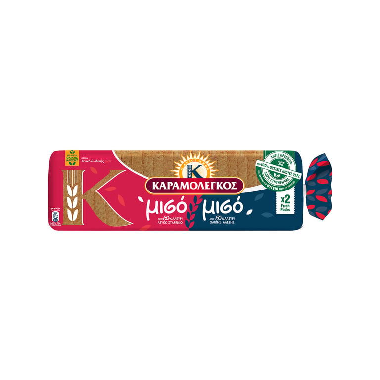 Καραμολεγκος Toast Bread Half Wheat Half Wholemeal 720g
