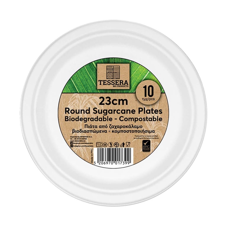 Tessera Round Bio Plate from Sugarcane 18cm 10 Pieces