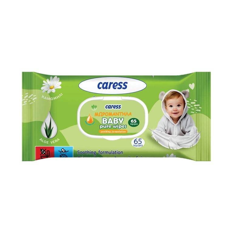 Caress Baby Wipes Chamomile with Cap 65 Pieces