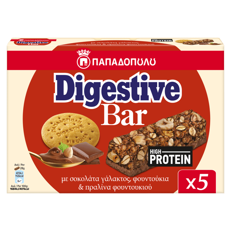 Digestive Protein Bar Milk Chocolate Hazelnut 28gr x5