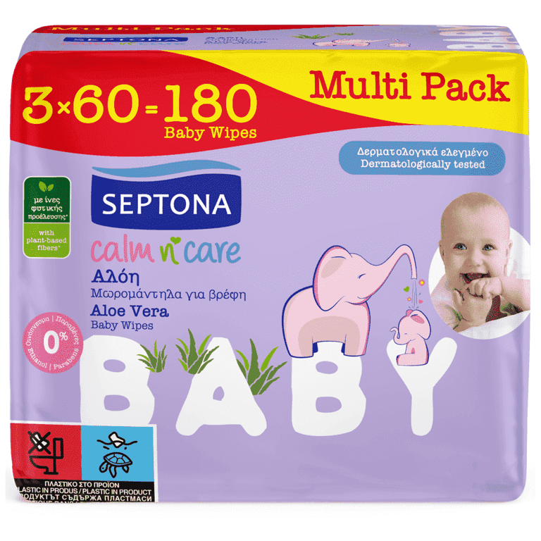 Septona Calm N Care Aloe Baby Wipes 60pcs x3