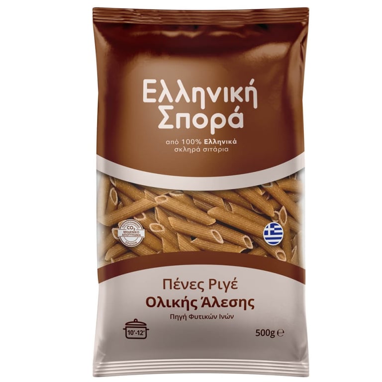Ελληνική Σπορά Whole Wheat Penne Rigate 500g