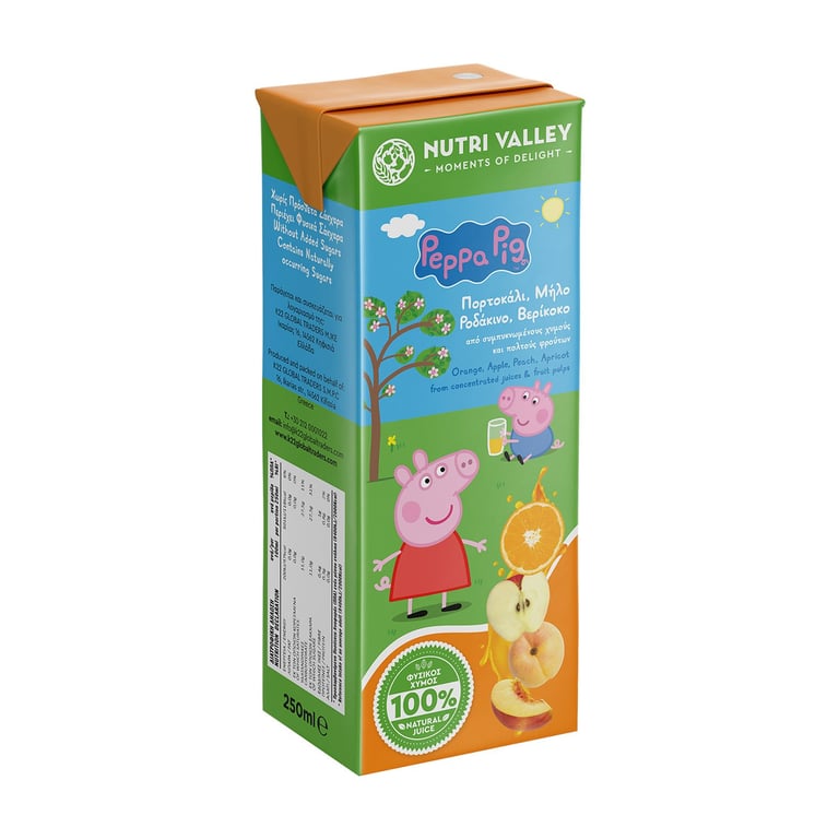 Kids Peppa Pig Juice Orange Apple Pomegranate Apricot 250ml