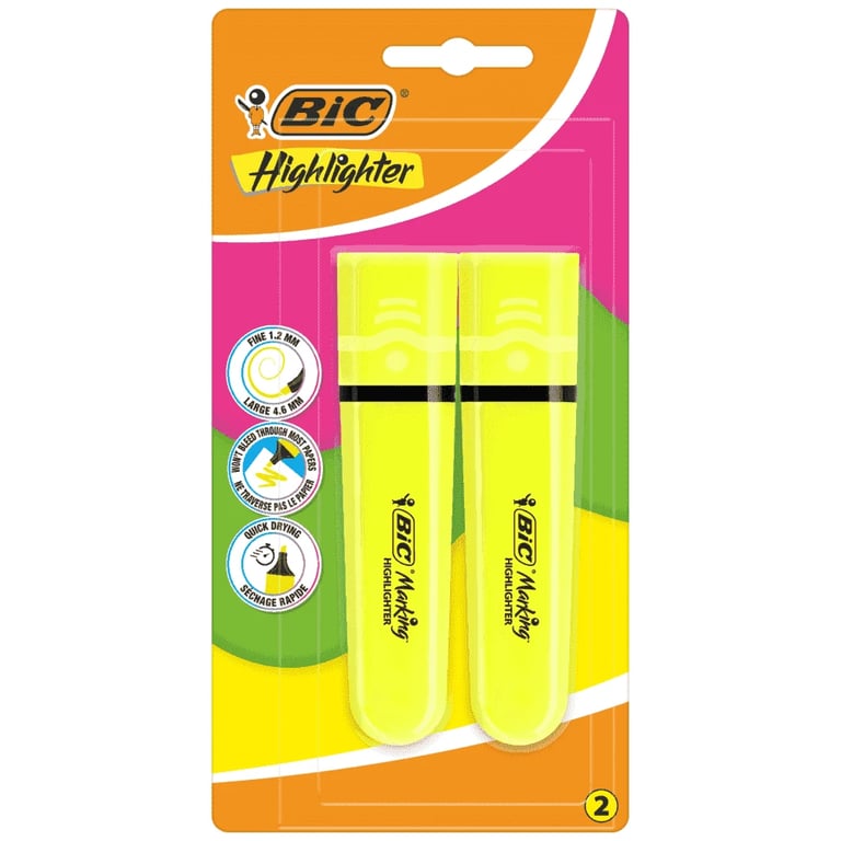 BIC Yellow Highlighter Flat 2pcs