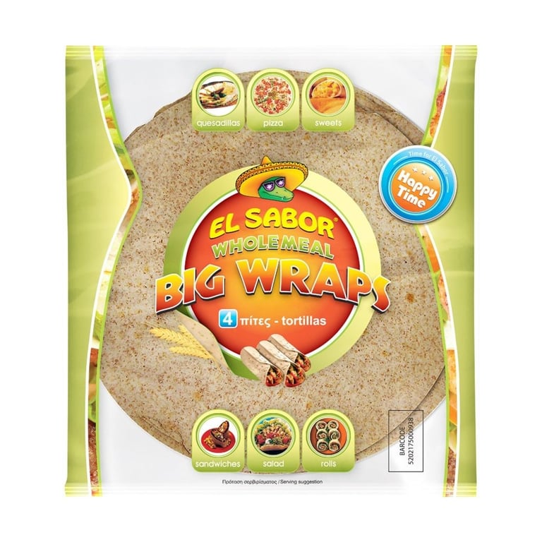 El Sabor Wholemeal Wraps 25cm 4 Pieces 245g