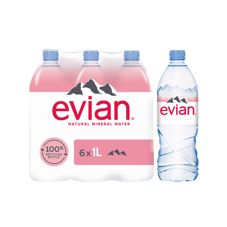 Evian Natural Mineral Water 1L x6