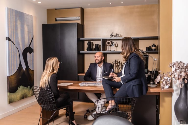 Couple talking at a table