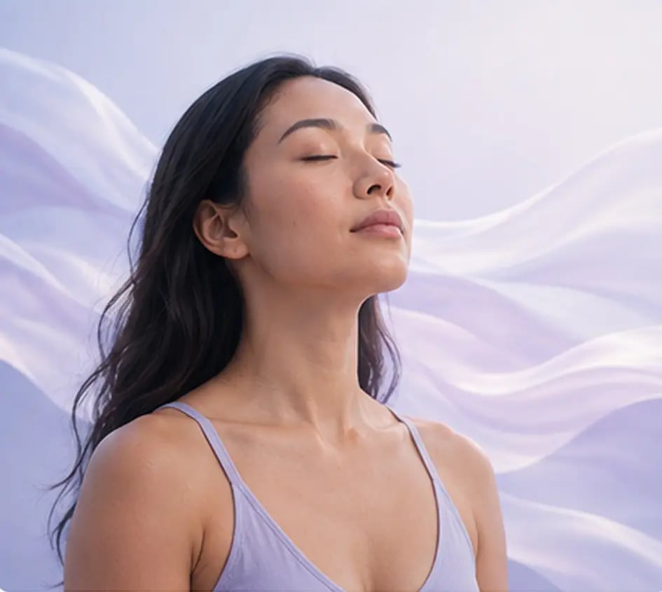 A woman meditating with her eyes closed