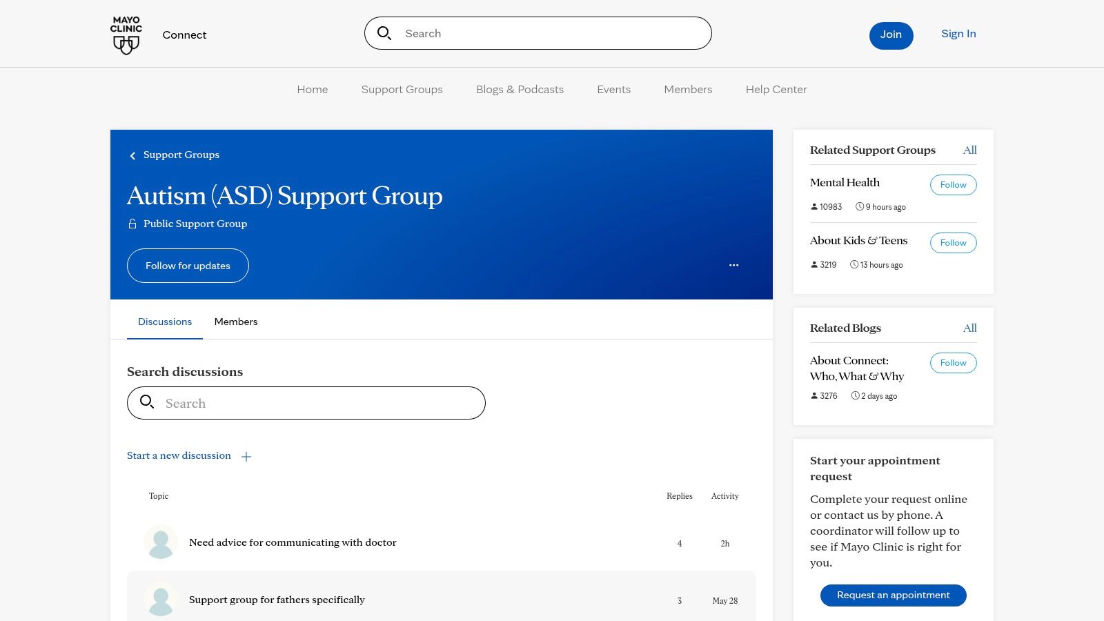 Mayo Clinic Connect – Autism (ASD) Group