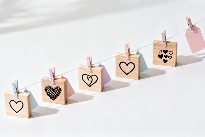 Labels for love heart blocks