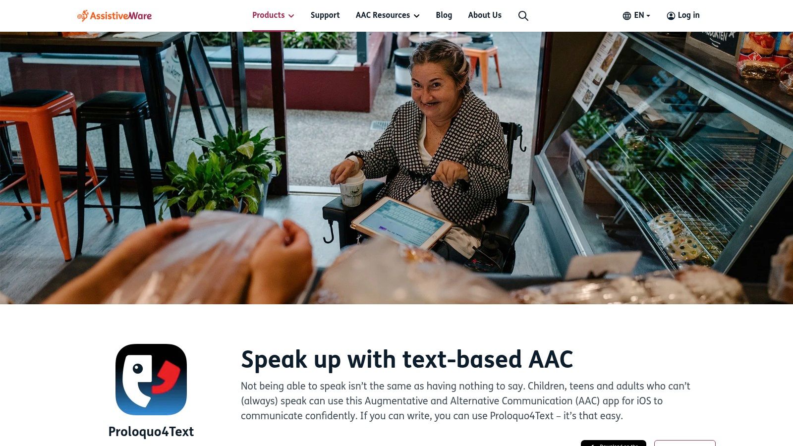 A person using a tablet with an AAC app, demonstrating how these tools are used in daily life.