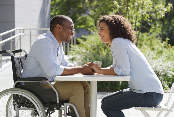 Disabled dating romantic couple
