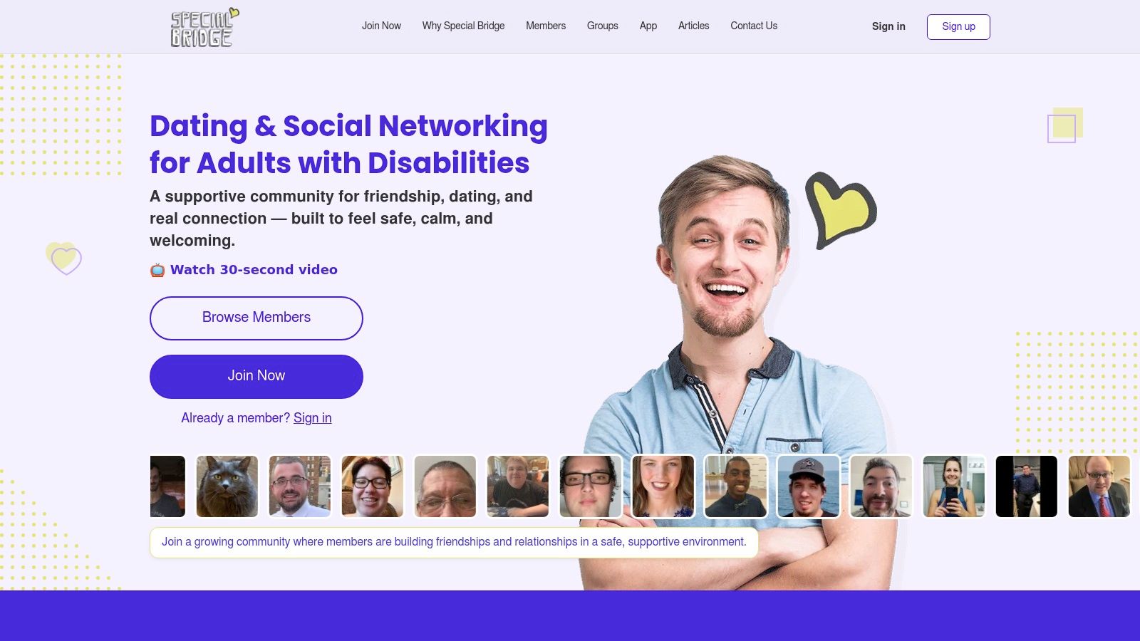 Special Bridge dating and social networking site interface