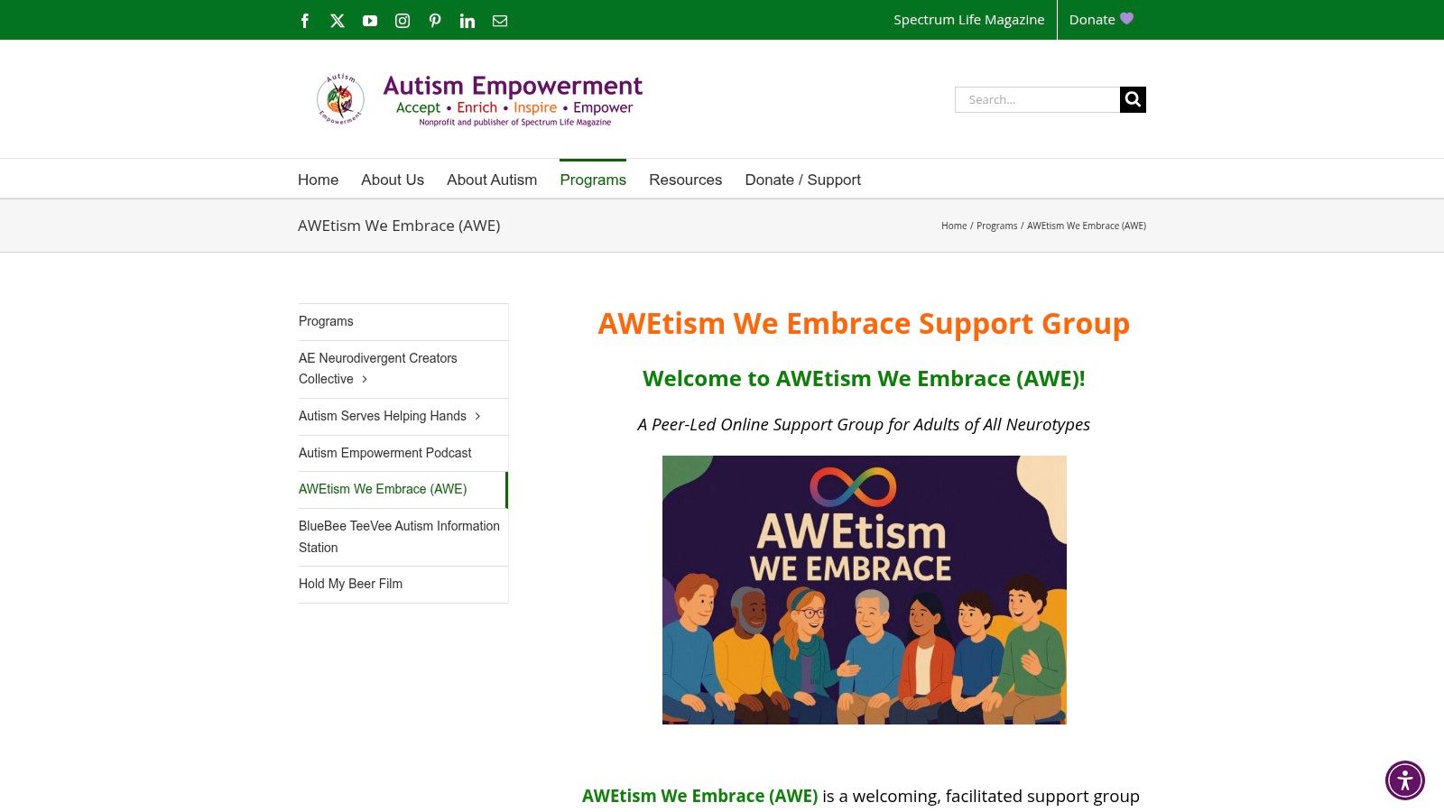 Autism Empowerment – "AWEtism We Embrace (AWE)" Online Support Group